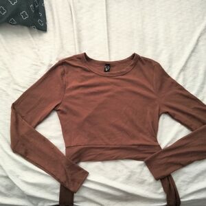 Women's Brown Long Sleeve Crop Top